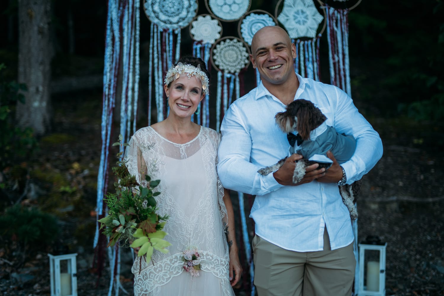 Carmel and Chris weddings story frame 20: A Sicamous and Shuswap Lake houseboat wedding that moved from water to beach, with friend-community overlap and a relaxed lakeside feeling..
