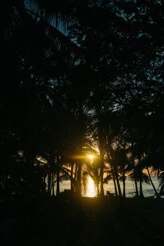 Costa Rica Afterglow story frame 6: A small Costa Rica travel sequence with ocean dusk, palms, jungle paths, waterfall light and print-minded details.
