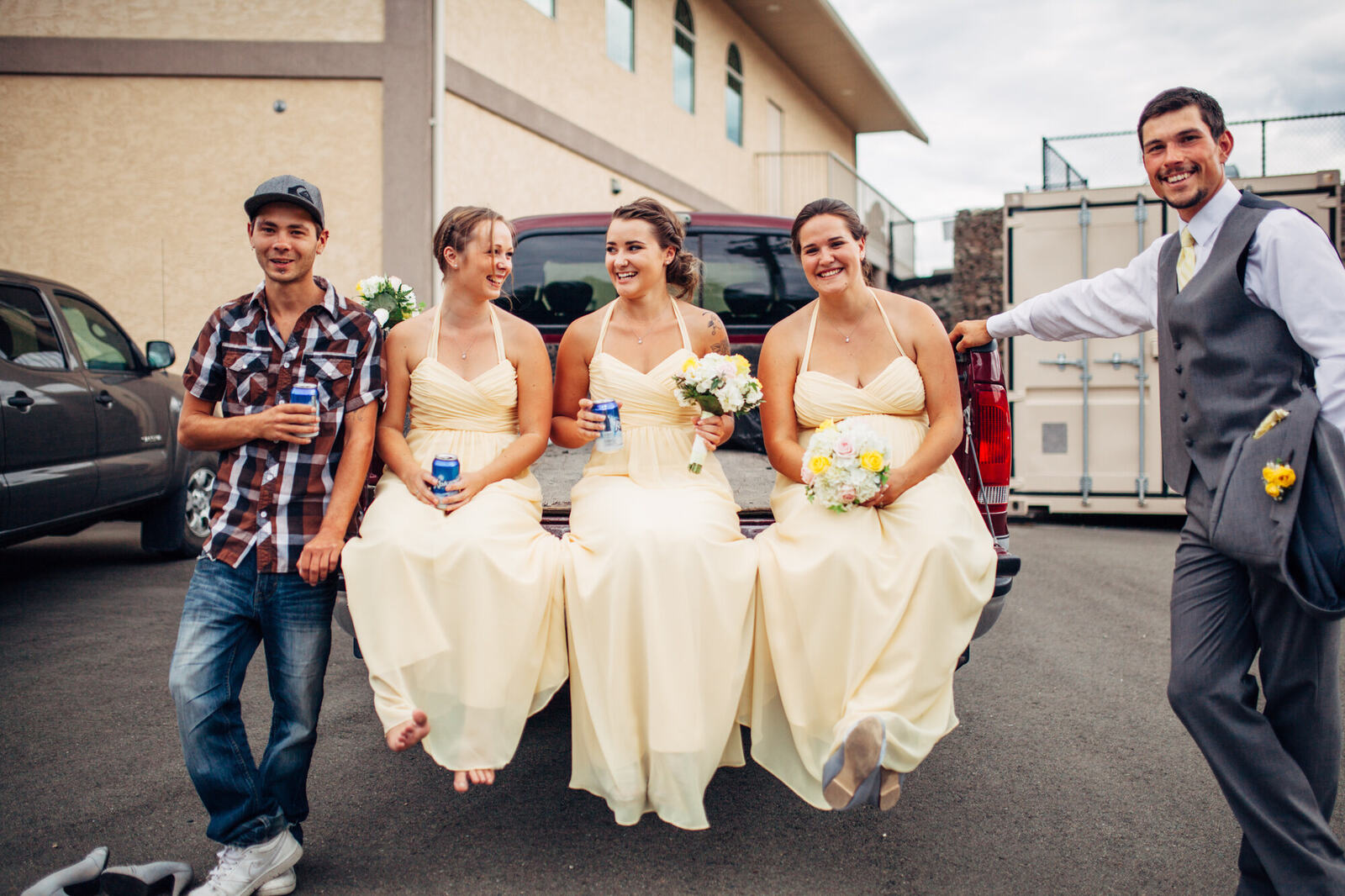 Bridesmaids seated together after the ceremony