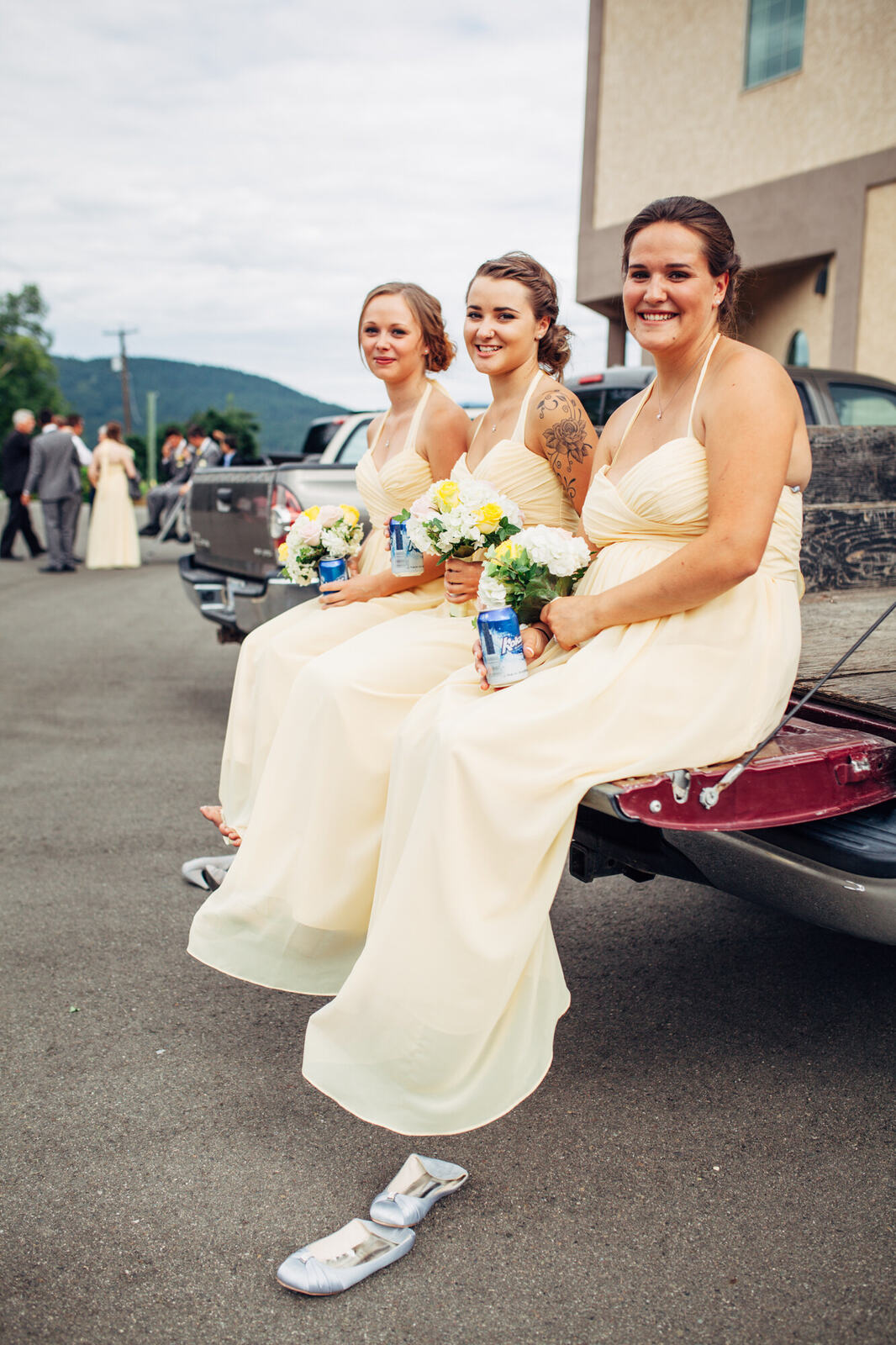 Mel with her bridesmaids in a relaxed outdoor portrait