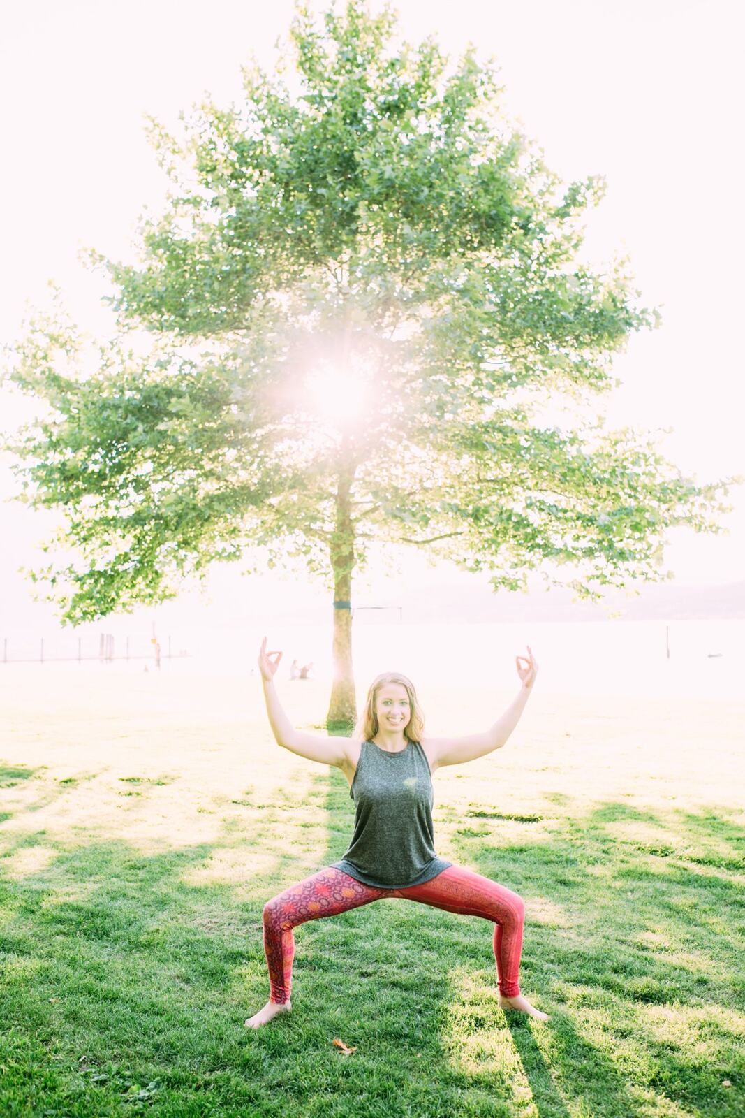 Shani Yoga corporate story frame 7: Wellness portraits for Shani with yoga movement, shoreline light and wooded settings, created for a personal brand with an active outdoor focus.