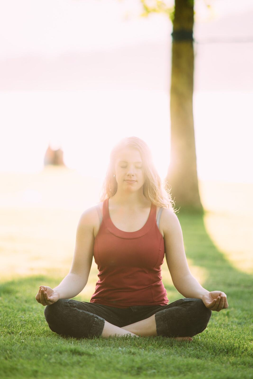 Shani Yoga corporate story frame 11: Wellness portraits for Shani with yoga movement, shoreline light and wooded settings, created for a personal brand with an active outdoor focus.