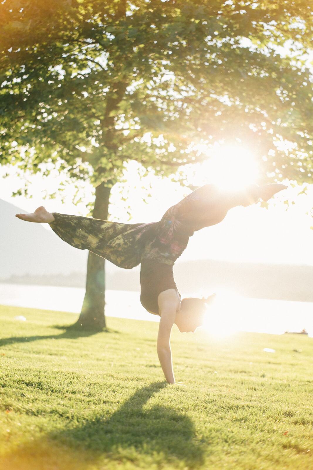 Shani Yoga corporate story frame 22: Wellness portraits for Shani with yoga movement, shoreline light and wooded settings, created for a personal brand with an active outdoor focus.
